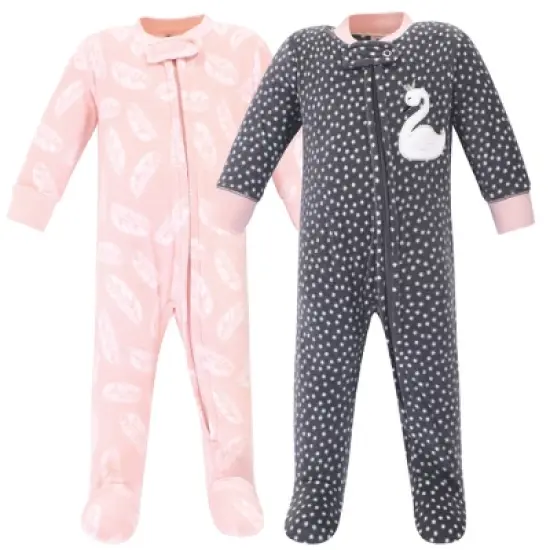 Hudson Baby Infant Girl Fleece Zipper Sleep and Play 2pk, Swan image {3}