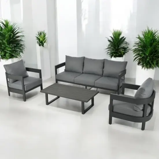 Mshliw Outdoor Seating Set with Cushions Patio Furniture Sets&ndash; Iron Chairs, Plastic Wood Table, Ideal for Patios, Gardens, and Poolside image {11}