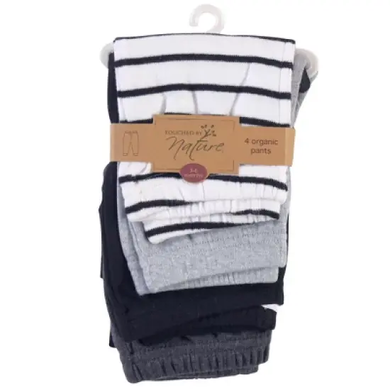 Touched by Nature Baby and Toddler Organic Cotton Pants 4pk, Gray Black Stripe image {1}