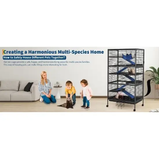 Metal Small Animal Cage, 6-Tier Ferret Cage with Removable Flannel ramps and Hammock for Chinchillas/Guinea Pig/Rabbit/Rolling Critter Nation Cage image {6}