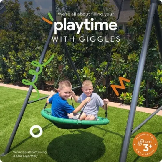 gobaplay Outdoor Single Swing Set with Support Bars for Tree Swing Bundled with gobaplay Rectangle Tree Swing, 46" x 25" Platform, Dark Green image {5}