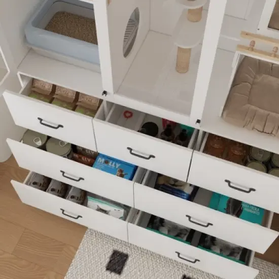 FUFU&GAGA White Multifunctional Pet Furniture Cat Cabinet with Cat Climbing Shelf Design, Creating a Comfortable Paradise and Tidy Home for Cats image {7}