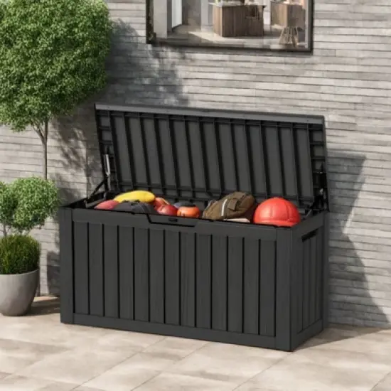 NAYSAYE Deck Box, 80 Gal Outdoor Storage Deck Box, Small Patio Storage Bin for Garden Tools, 46.26"*18.7"*23.23" image {1}