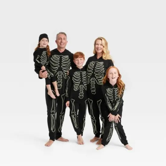 Men's Glow-In-The-Dark Skeleton Halloween Matching Family Union Suit - Hyde & EEK! Boutique&trade; Black image {3}
