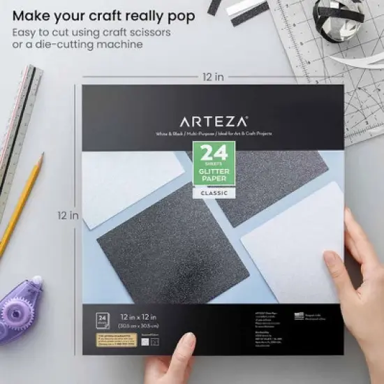 Arteza Glitter Paper, 12"x12" Black and White - 24 Sheets image {2}