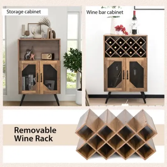 Costway 2-Door Kitchen Storage Bar Cabinet Buffet Sideboard w/ Wine Rack & Glass Holder image {5}