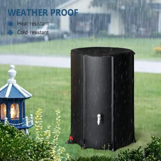 VINGLI Upgraded 100 Gallon Collapsible Rain Barrel, Portable Water Storage Collection System with Filter Spigot Overflow Kit Black image {1}