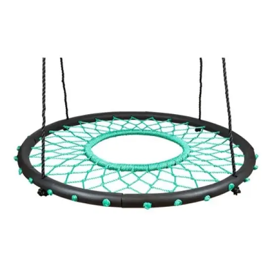 Swinging Money Giant 40 Inch Round Spider Web Fabric Outdoor Backyard Tree Saucer Swing for Kids and Adults, 400 Pound Weight Capacity, Teal image {1}