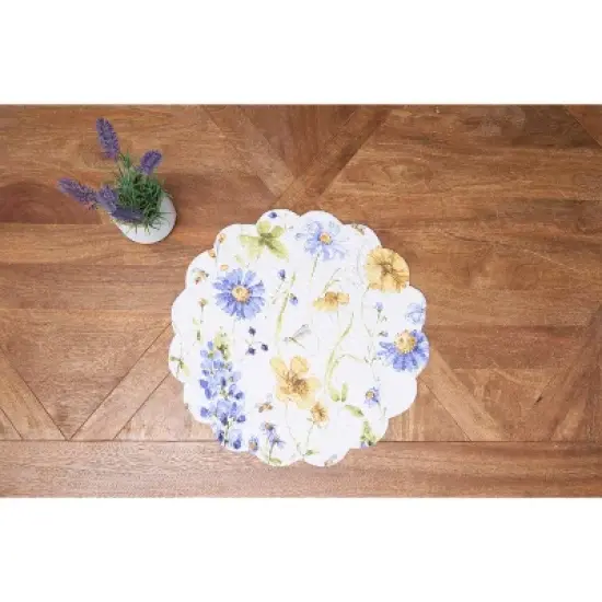 C&F Home Lovely Blues Scalloped Round Placemats Set of 6 Floral Design All Seasons, 17" image {4}