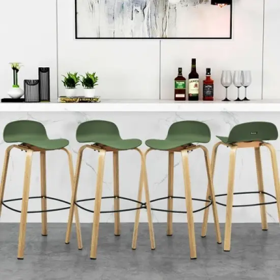 Costway Modern Set of 4 Barstools 30inch Pub Chairs w/Low Back & Metal Legs Green image {1}