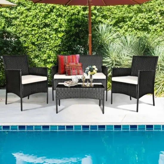 Tangkula 8PCS Outdoor Furniture Set Patio Rattan Conversation Set w/ Cushion image {3}