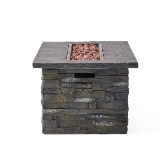 Christopher Knight Home Dunnigan Outdoor 50,000 BTU Lightweight Concrete Fire Pit Table with Tank Holder, Natural Stone image {4}