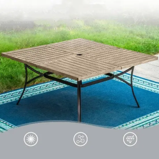 Captiva Designs 9pc Patio Square Driftwood Metal Dining Table and Thick Cushion Swivel Wicker Chairs image {6}