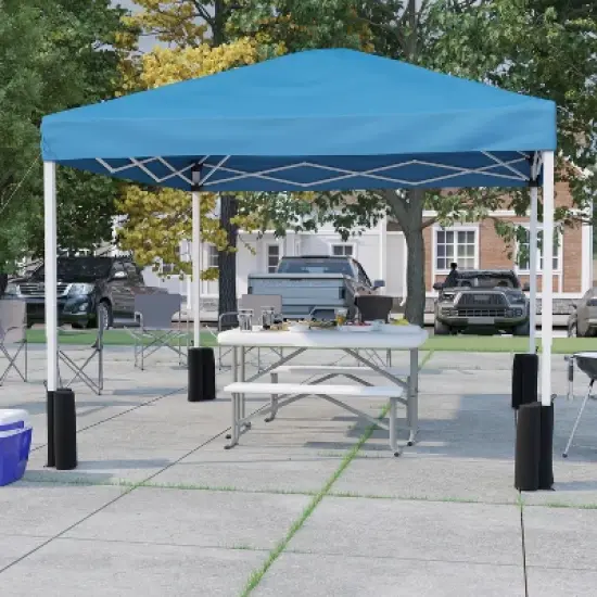 Flash Furniture 10'x10' Pop Up Event Canopy Tent with Wheeled Case and Folding Bench Set - Portable Tailgate, Camping, Event Set image {1}