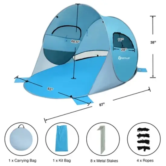 Costway Pop Up Beach Tent Anti-UV UPF 50 Plus Portable Sun Shelter for 3-4 Person image {9}
