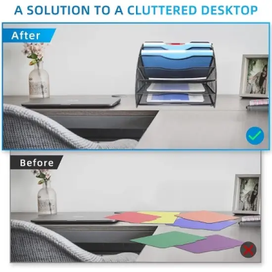 Aghana Digitals 6-Tier Fan-Shaped Metal Mesh File Organizer, Black/Silver, 10.5x10.5x13.5 Inch image {3}