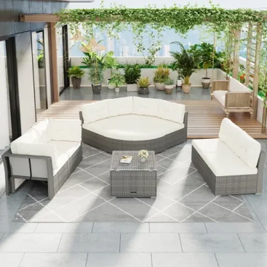 TIRAMISUBEST Patio Furniture Set Outdoor Daybed Rattan Sectional with Cushions and Center Table for Patio,Lawn,Backyard,Pool image {8}