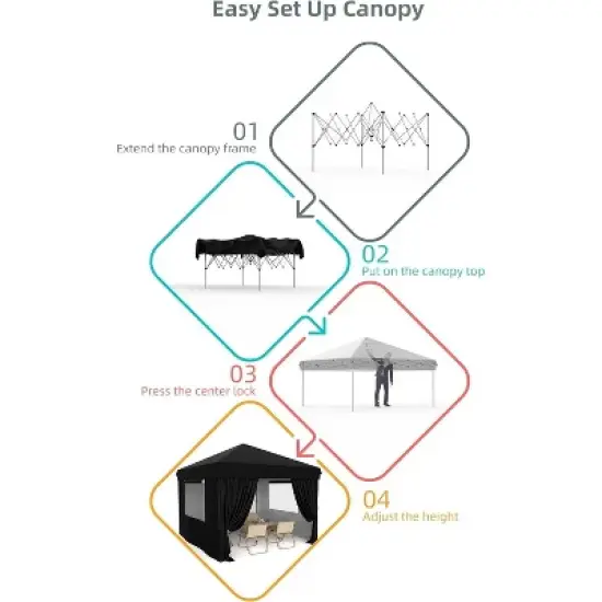 10x10 Pop Up Canopy with Removable 4 Sidewalls - Easy Up Camping Tent with One Button Push Setup for Deck, Garden, Sports, Beach, Party image {4}