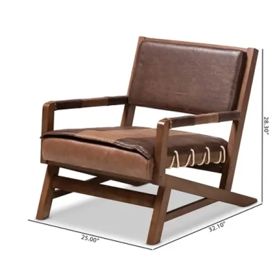 Rovelyn Faux Leather Walnut Finished Wood Lounge Chair Brown - Baxton Studio image {1}