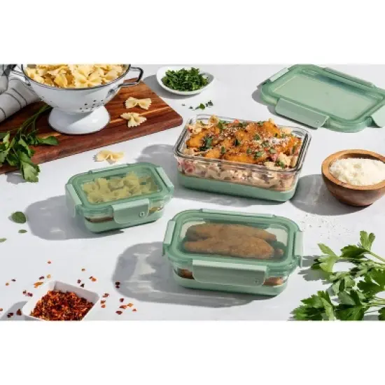 Ello 6pc Glass Refresh Mixed Food Storage Set Green: Oven & Microwave Safe, Dishwasher Safe, Lifetime Warranty image {1}