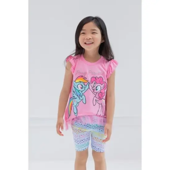 My Little Pony Pinkie Pie Rainbow Dash Girls T-Shirt and Bike Shorts Outfit Set Little Kid to Big Kid image {1}