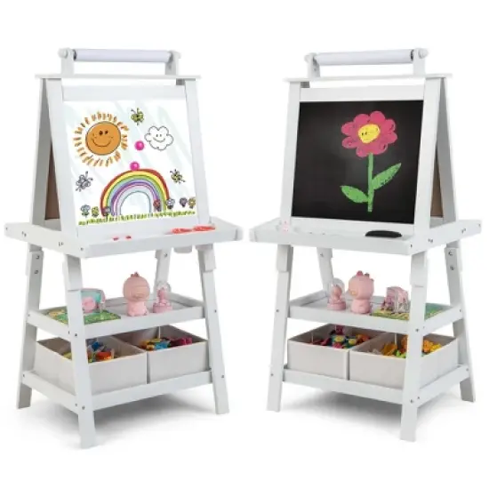 Costway 3 in 1 Double-Sided Wooden Kid's Art Easel Whiteboard image {14}