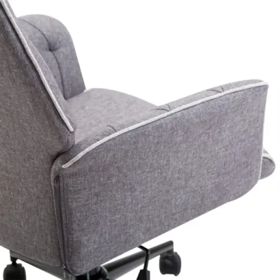 Vinsetto Modern Mid-Back Tufted Linen Home Office Desk Chair with Arms, Swivel Adjustable Task Chair, Upholstery Accent Chair with Soft Seat, Gray image {4}