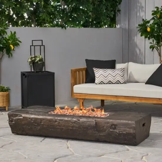 Costa Outdoor Wood Finish Rectangular Fire Pit with Tank Holder - Brown/Black - Christopher Knight Home image {1}
