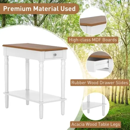 Costway 2 PCS 2-tier End Side Narrow Table Nightstand w/ drawer for Living Room Bedroom image {5}