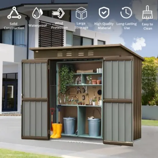 CLIHOME 6x4Ft Backyard Galvanized Steel Frame Storage Shed,Outdoor Metal Tool Shed Storage Room with Lockable Door image {1}