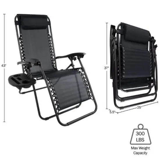 Hastings Home Anti-Gravity Lounge Chairs, Black, Set of 2 image {1}