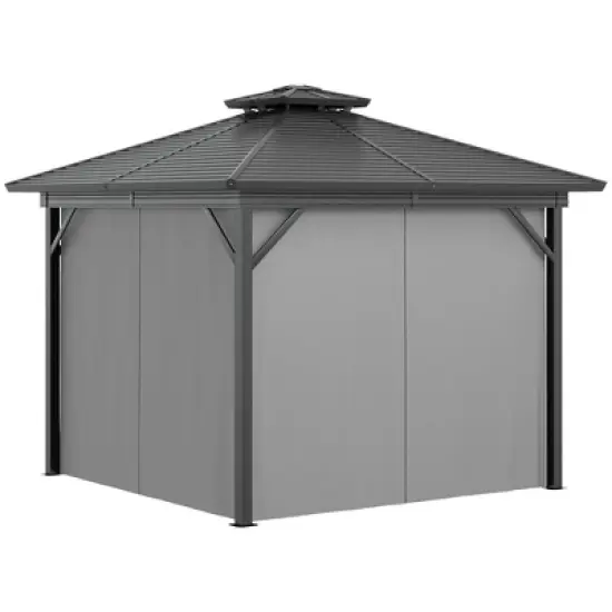 Outsunny 10' x 10' Metal Hardtop Gazebo with Mesh Sidewalls & Curtains, Double Roof Pavilion for Patio, Backyard, Deck, Porch, Gray image {3}