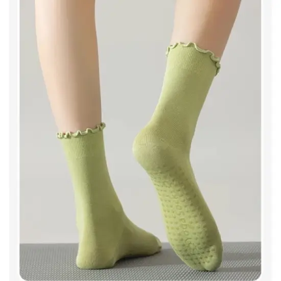 Anna-Kaci 5 Pairs Women's Anti-Slip Crew Yoga Socks Soft Cotton Grip Sole Seamless Toe Design for Pilates Indoor Workouts image {1}