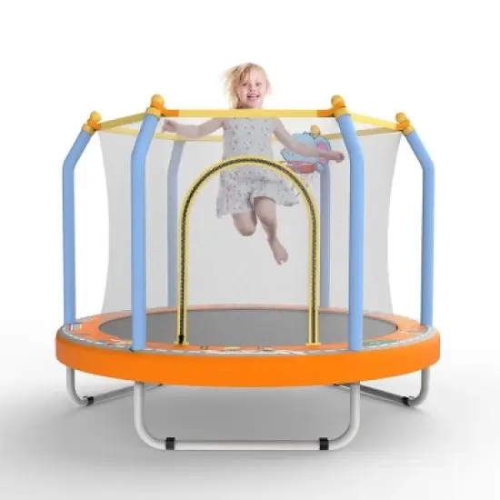 INFURNIC Trampolines Kids Indoor Outdoor Trampoline with Safety Net and Basketball Hoop for Active Play, Orange, 55"*55"*44" image {5}