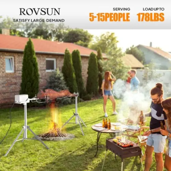 ROVSUN 46" Electric Rotisserie Grill, Pig Lamb Spit Roaster Stand Rotisserie 176 Lbs Capacity, Charcoal Rotisserie Grill Kit Stainless Steel image {3}