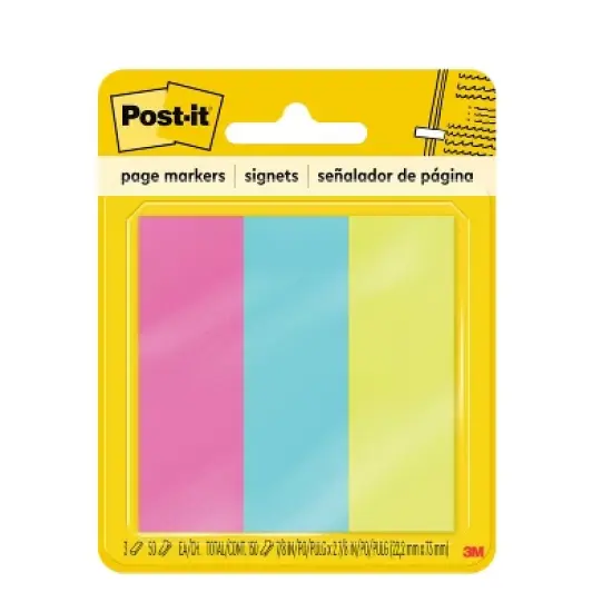 Post-it 150ct Page Markers 50 Sheets/Color - Fireball, Fuscia, Neon Green, Aqua Wave: Removable Multicolor Filing Tabs image {9}
