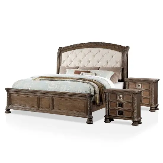 3pc Lellen Bedroom Set with 2 Nightstands Beige/Rustic Natural Tone - HOMES: Inside + Out image {9}