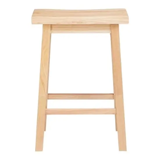 PJ Wood Classic Modern Solid Wood 24 Inch Tall Backless Saddle-Seat Easy Assemble Counter Stool for All Occasions, Natural (1 Piece) image {1}