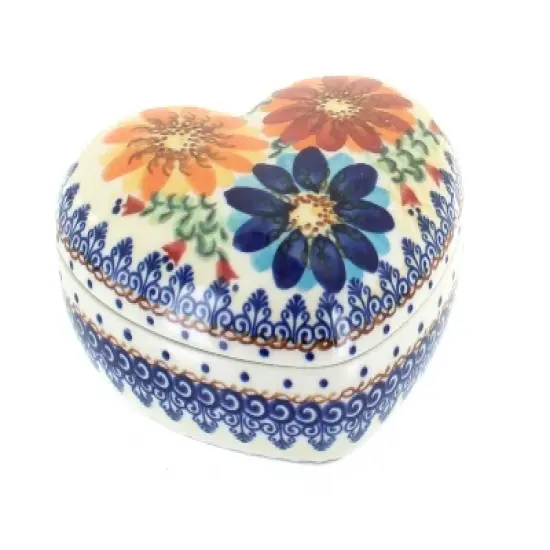 Blue Rose Polish Pottery 124 Vena Large Heart Box image {10}