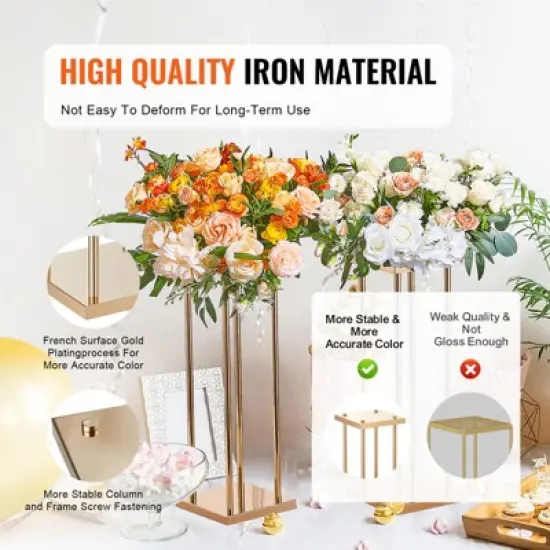 VEVOR 4PCS Gold Metal Column Wedding Flower Stand, 23.6inch High With Metal Laminate, Vase Geometric Centerpiece Stands, Cylindrical Floral Display image {6}