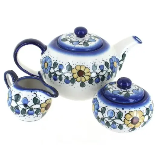 Blue Rose Polish Pottery 1700 WR Unikat 3 Piece Tea Set image {3}