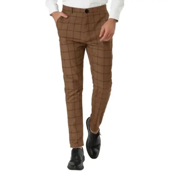 Lars Amadeus Men's Dress Plaid Slim Fit Flat Front Business Pants with Pockets image {12}