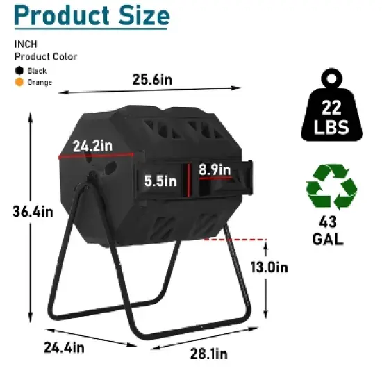 FDW Compost Bin 43 Gallon Compost Tumbler Bucket Fast Decomposition image {6}