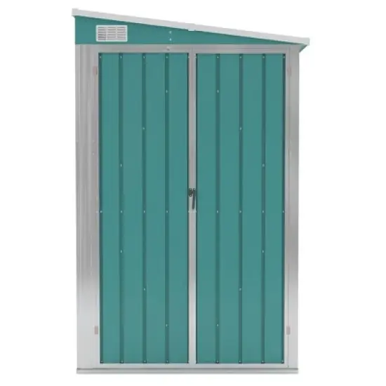 vidaXL Storage Shed Wall-mounted Garden Shed for Backyard Galvanized Steel - Green 46.5" x 113.4" x 70.1" image {2}