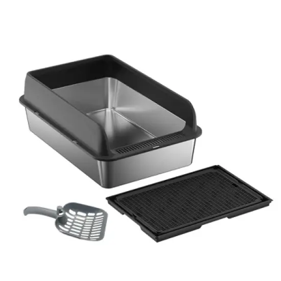 Large Stainless Steel Litter Box with Lid, Litter Box with Sifter Scoop and Double Layer Litter Mat, 6" Deep Metal Cat Litter Box image {6}