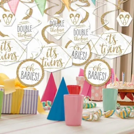 Big Dot of Happiness It's Twins - Gold Twins Baby Shower Hanging Decor - Party Decoration Swirls - Set of 40 image {1}