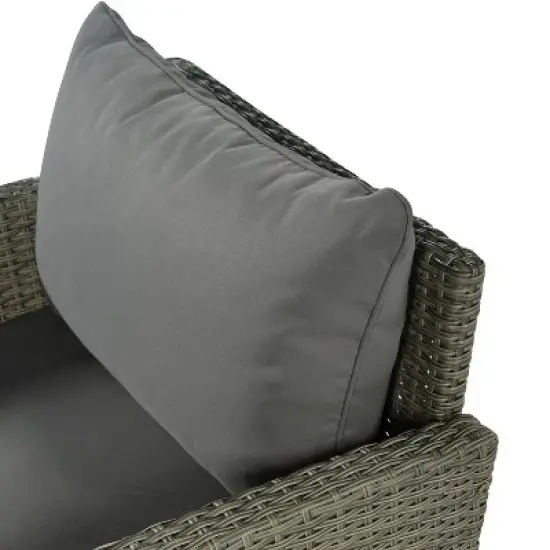 5pc Outdoor Wicker Conversation Set with Loveseats, Sofa, Arm Chair & Coffee Table - Gray - GODEER image {9}