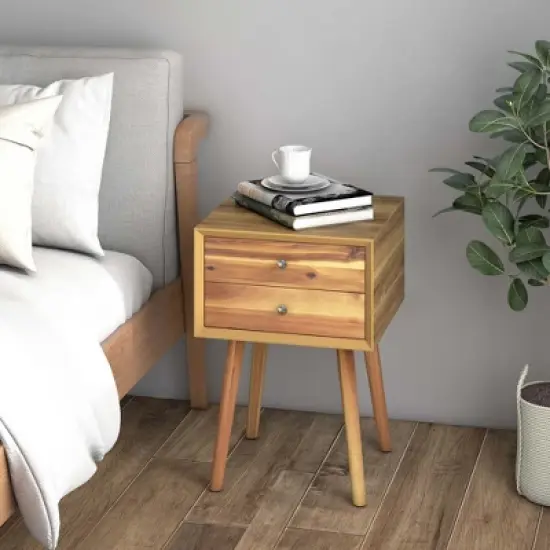 Costway End Table W/Drawers and Storage Wooden Mid-Century Accent Side Table Multipurpose for Bedroom, Living Room Home Furniture Nightstand image {1}