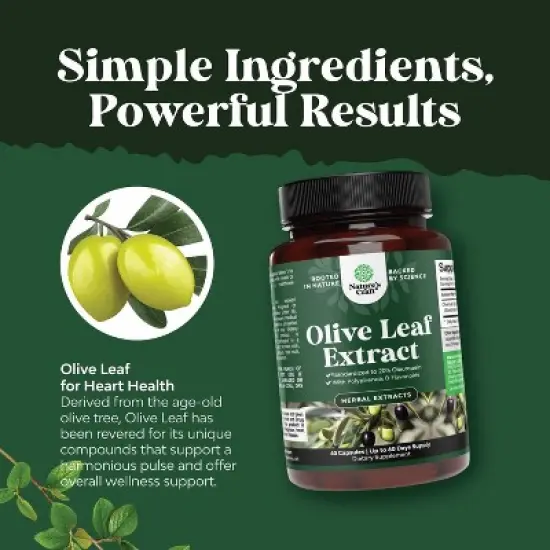 Olive Leaf Extract Capsules, High Strength Antioxidant Supplement with Pure Olive Leaf with 20% Oleuropein for Heart Health, Nature's Craft, 60ct image {3}