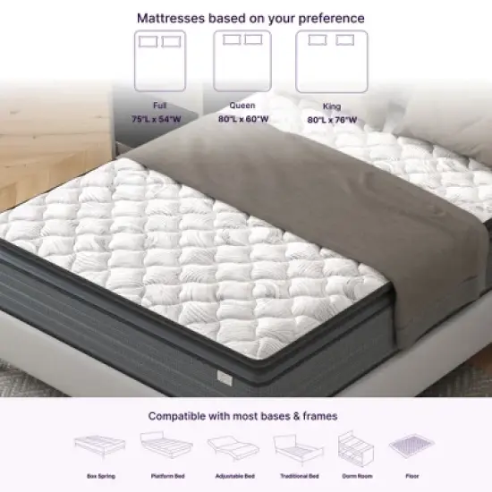 PAGED Mattress 14 Inch Hybrid Pillow Top Mattress with Low Motion Transfer for Pressure Relief image {3}